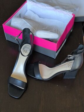 NEW Vince Camuto Black Women's Block Heel Ankle-Strap Sandals - 10 US (42 EU)
